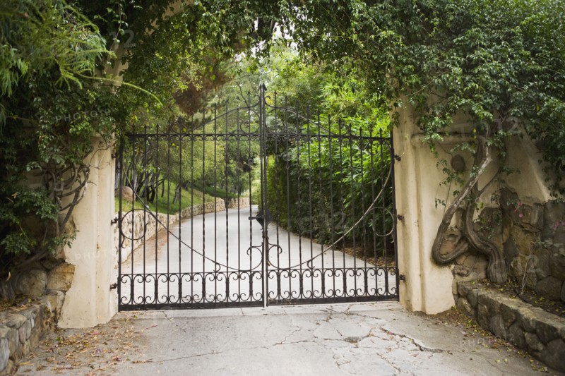 Large closed wrought iron gate