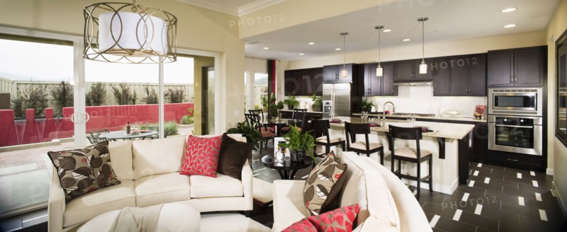 Sitting area and kitchen in contemporary home
