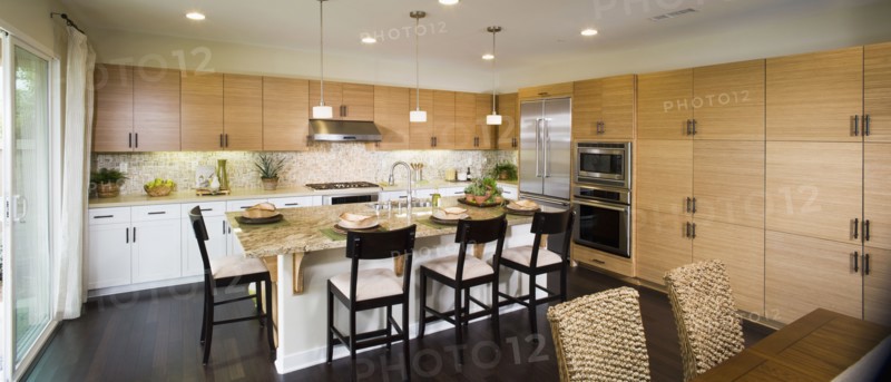Contemporary kitchen with bamboo cabinets