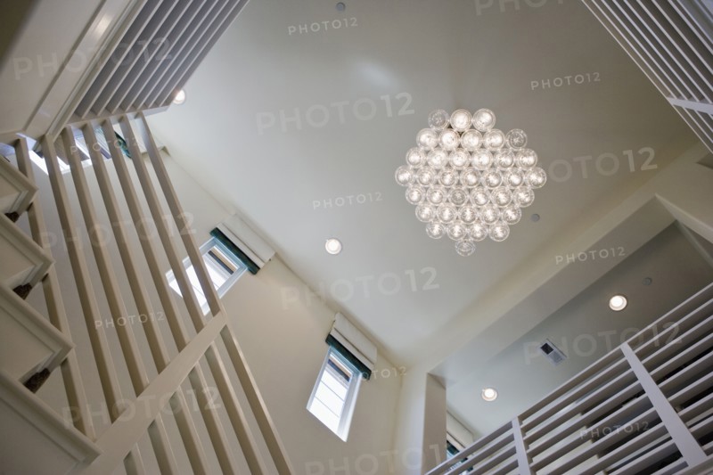 View up to contemporary chandelier