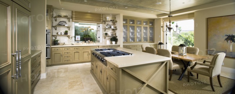 Kitchen island and dining area in contemporary kitchen