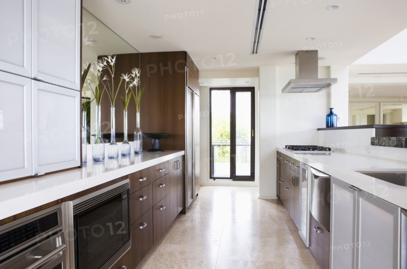 Clean contemporary kitchen with wooden cabinets