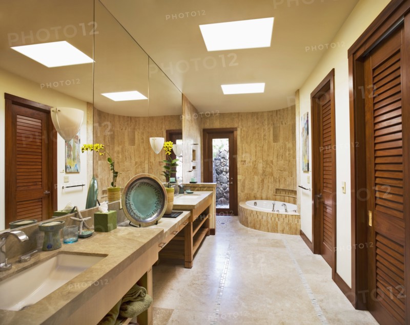 Large master bathroom with long vanity