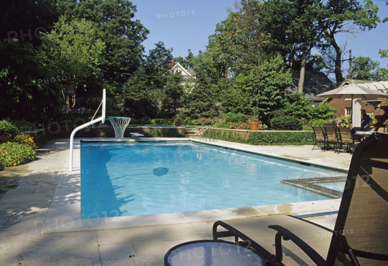 Basketball hoop at pool edge