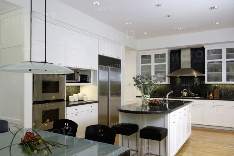 Horizontal with frosted glass top table in foreground