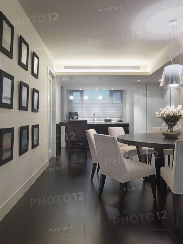 Contemporary dining room with circular table