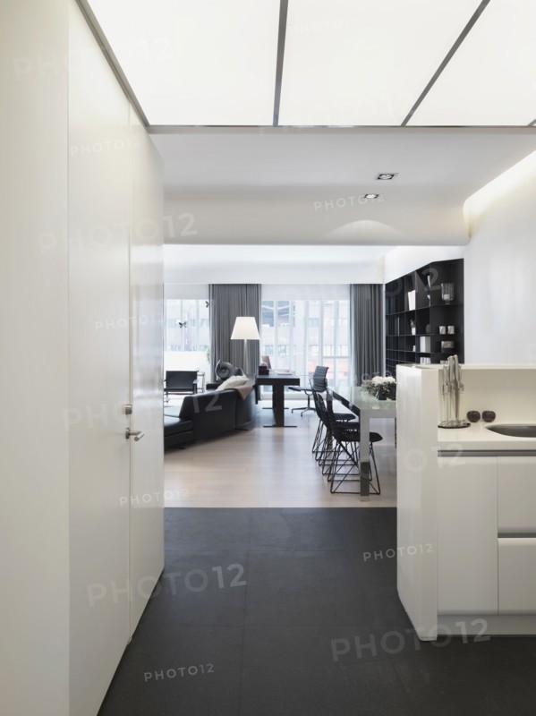 View from kitchen into modern great room