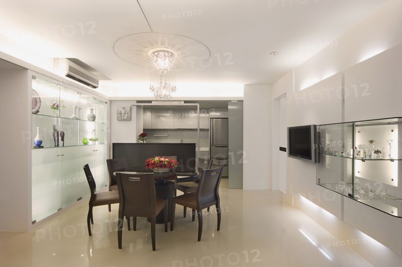 Modern dining room with circular dining table