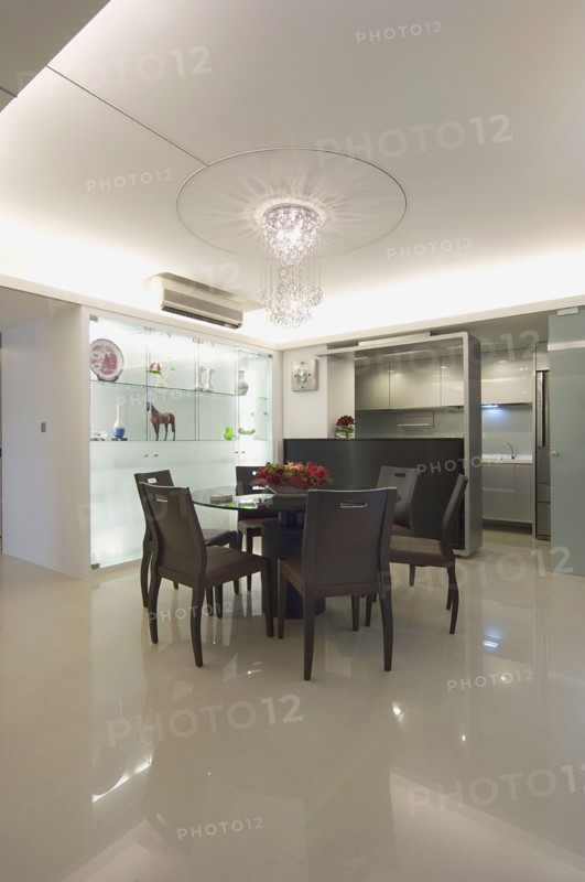 Modern dining room with circular dining table