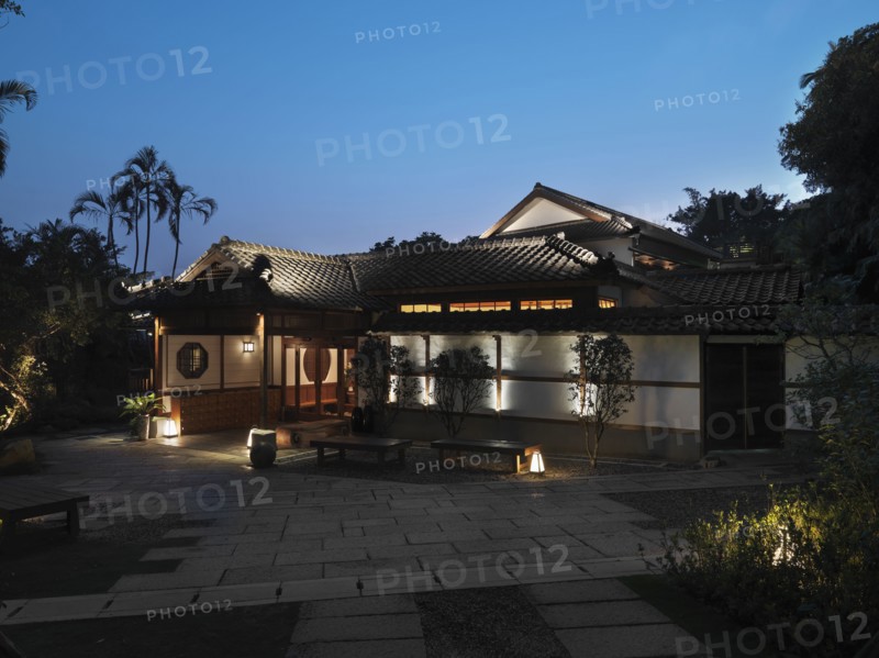 Front of colonial japanese building at dusk