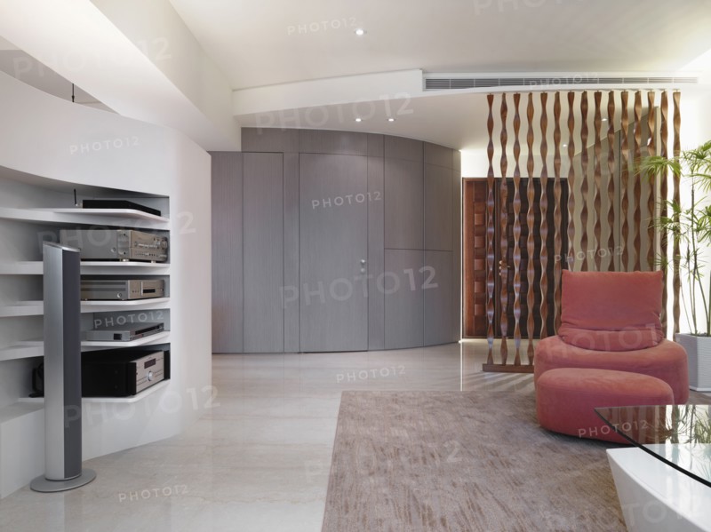 Modern living room with entertainment center