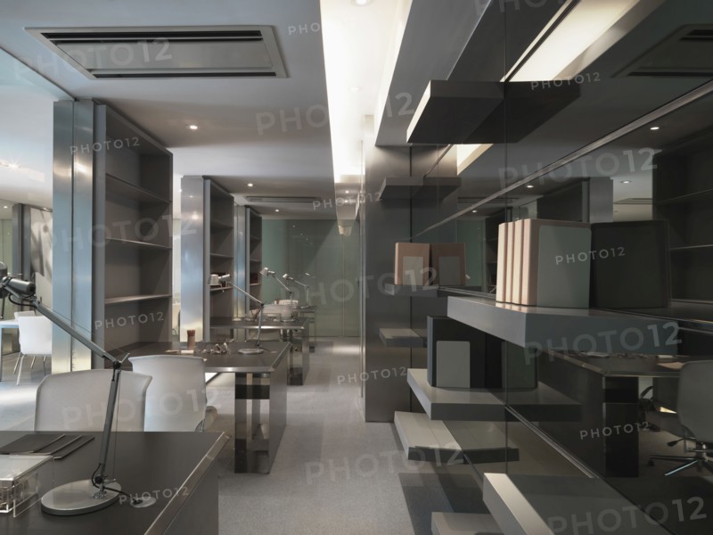 Modern work space with row of desks