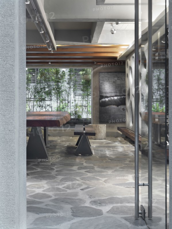 Dining room with stone floor