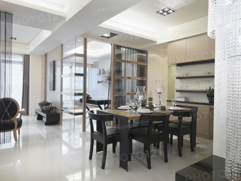 Modern Dining room with set up dining table