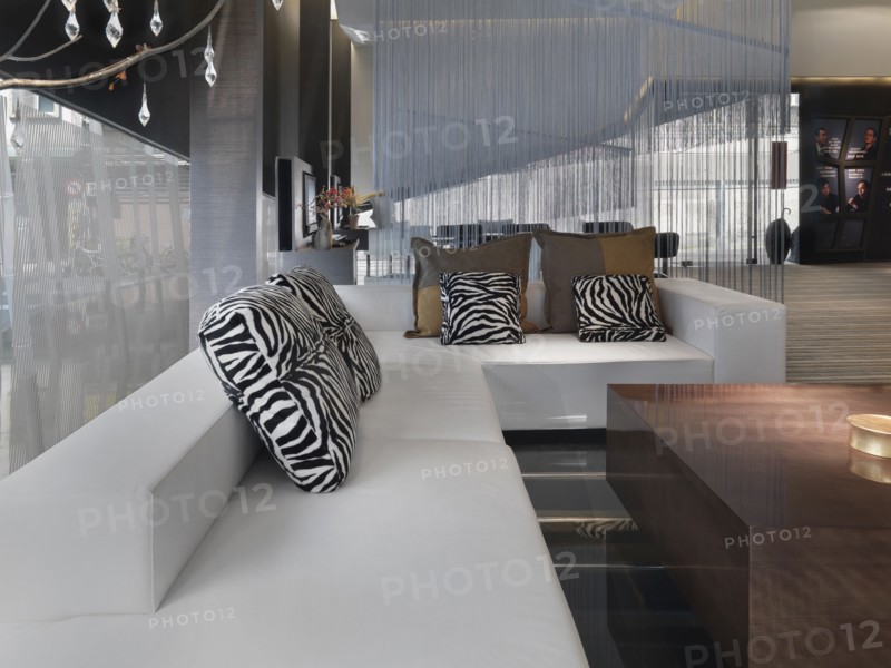 Large modern sectional sofa with animal print throw pillows