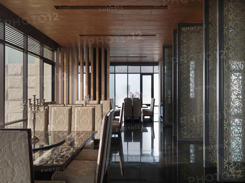 Large modern dining room overlooking city