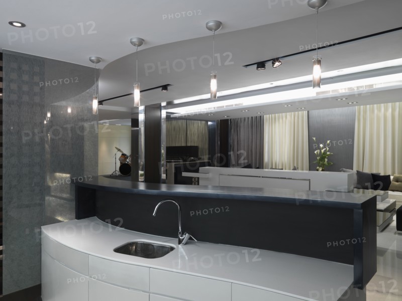 Modern wet bar with pendant lights