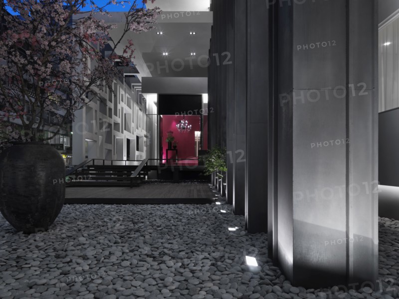 Gray stones along modern building