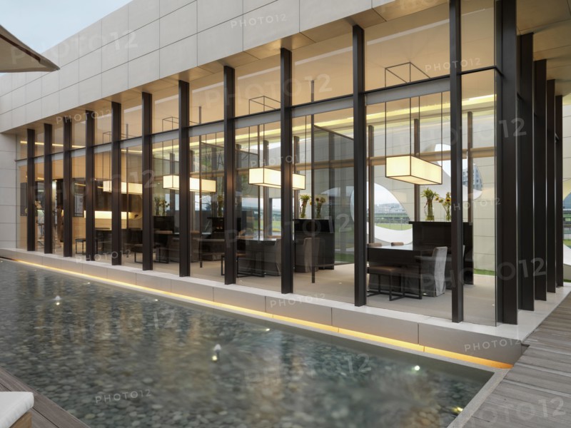 Reflecting pool outside conference building