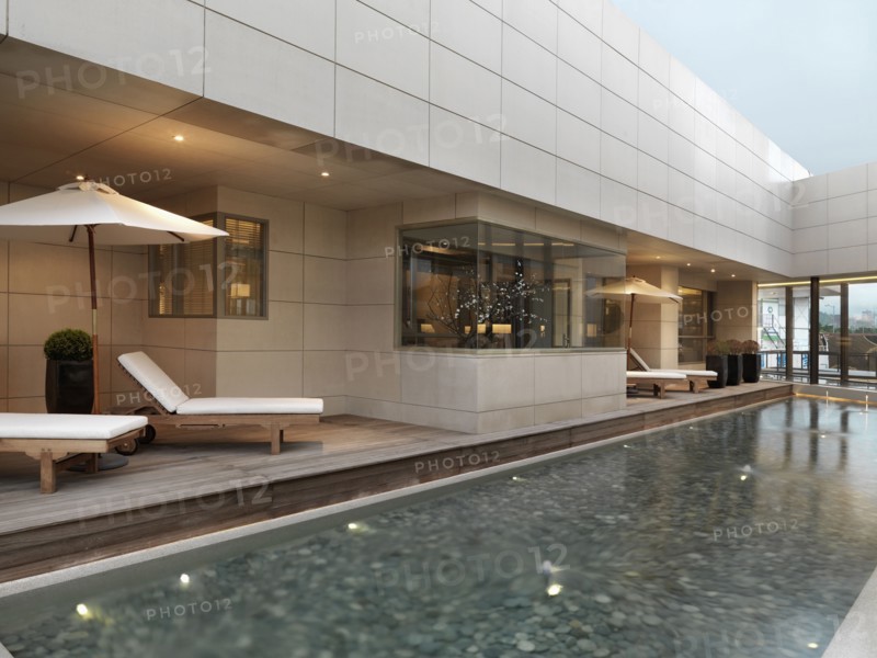 Wading pool and lounge chairs