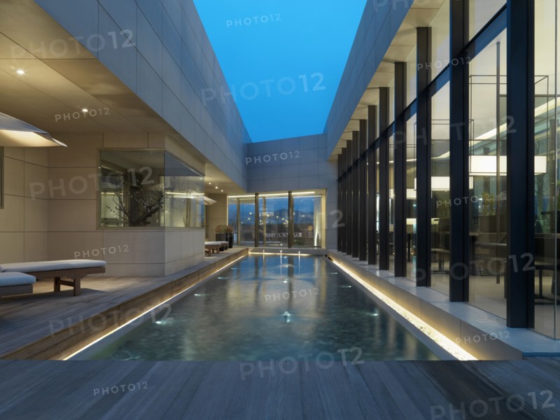 Wading pool and lounge chairs