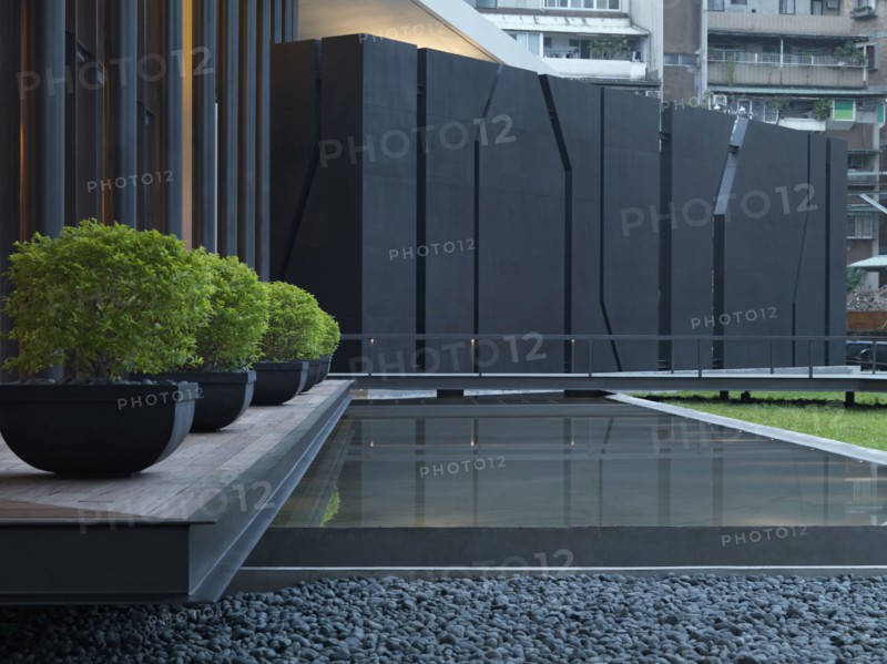 Reflection pool outside modern building