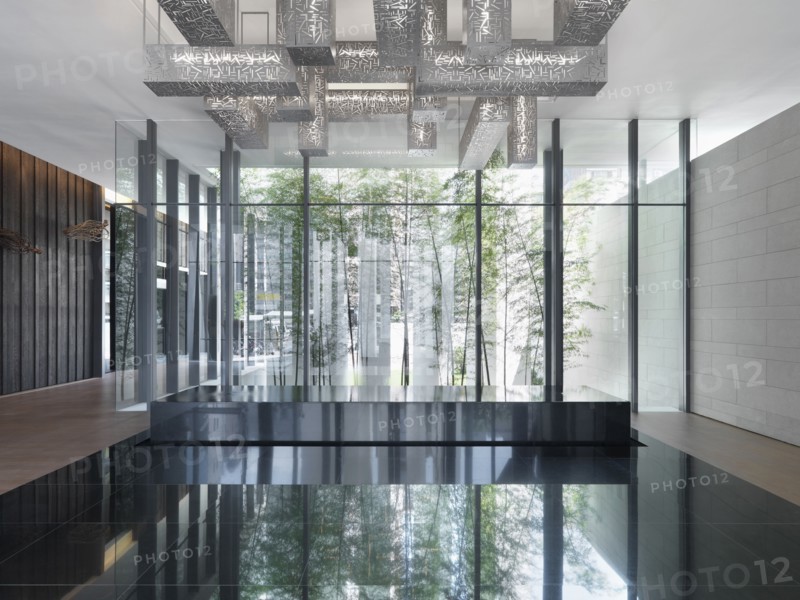 Lobby with modern light fixture