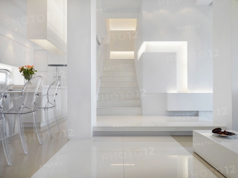 Modern white interior with staircase