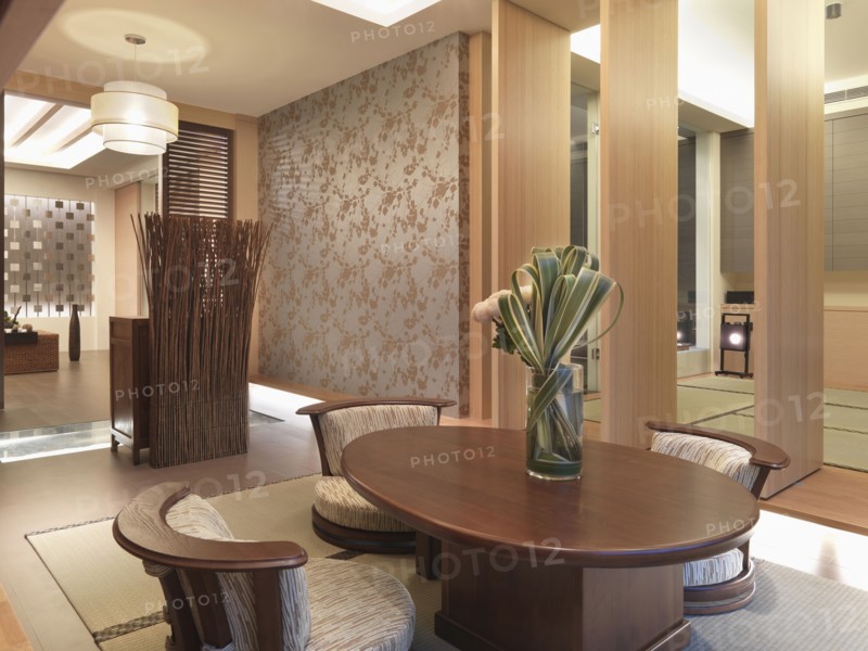 Contemporary dining room table in asian dining room