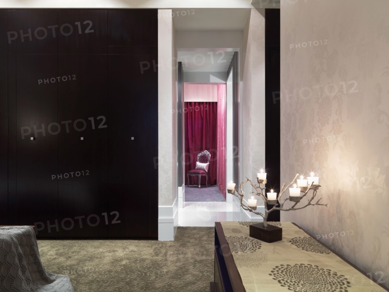 Bedroom with woven patterned carpet
