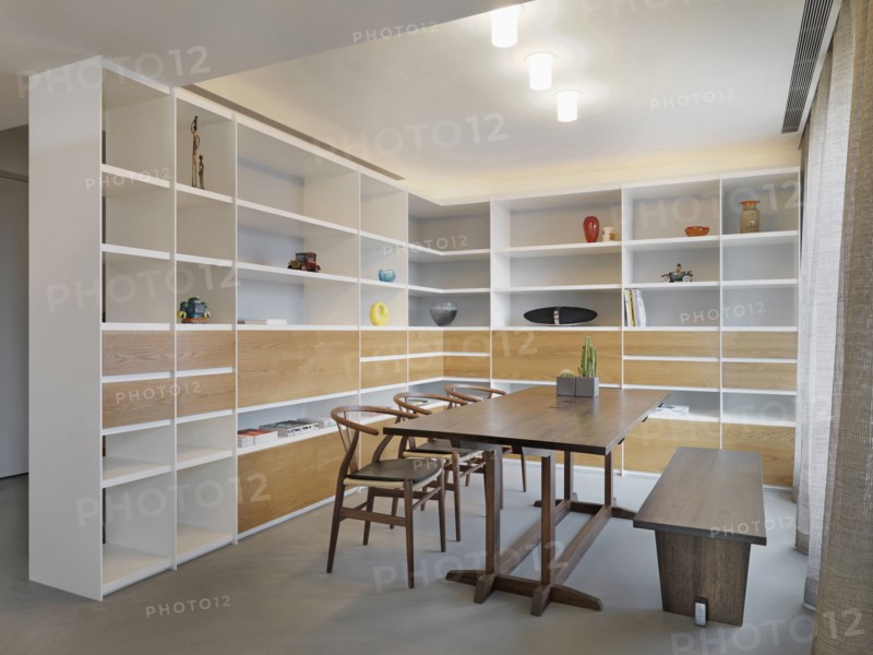 Dining table with a bench in modern dining room