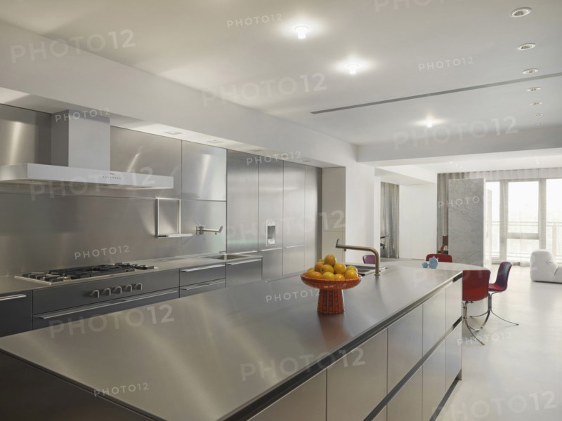 Modern kitchen with stainless steel island