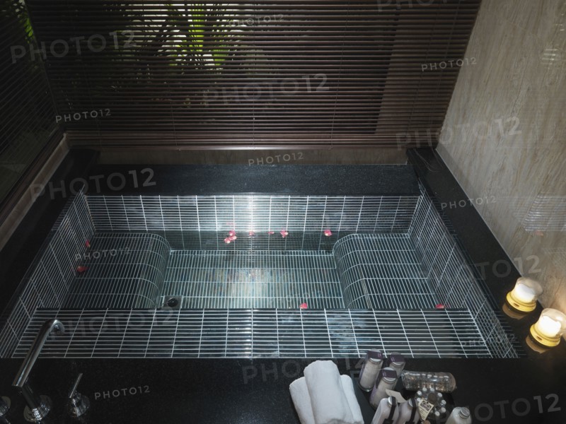 Black tile bathtub