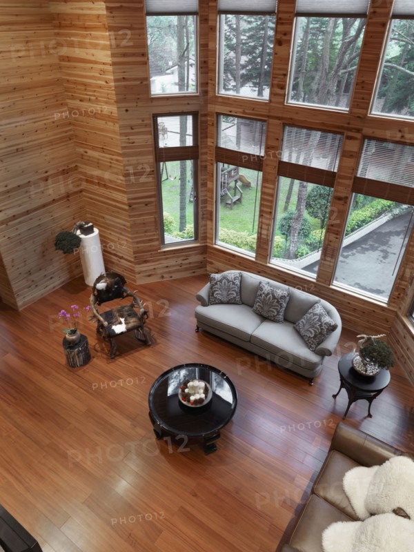 Interior view of living room in cabin home