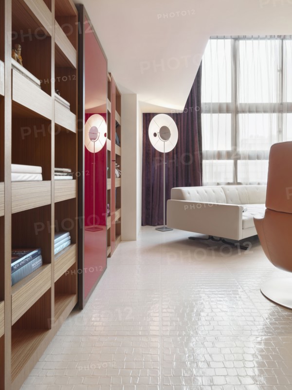 White linoleum floor in modern living room