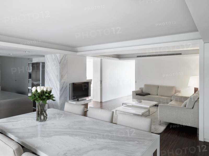 Marble dining room table outside living room