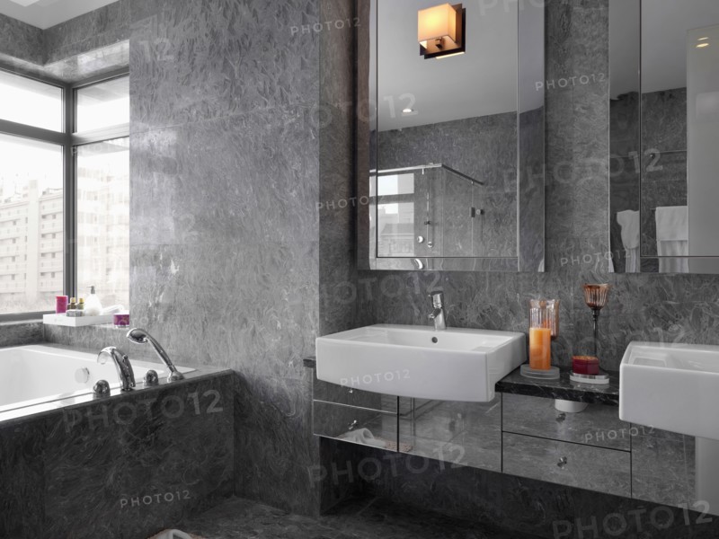 Detail modern gray marble bathroom