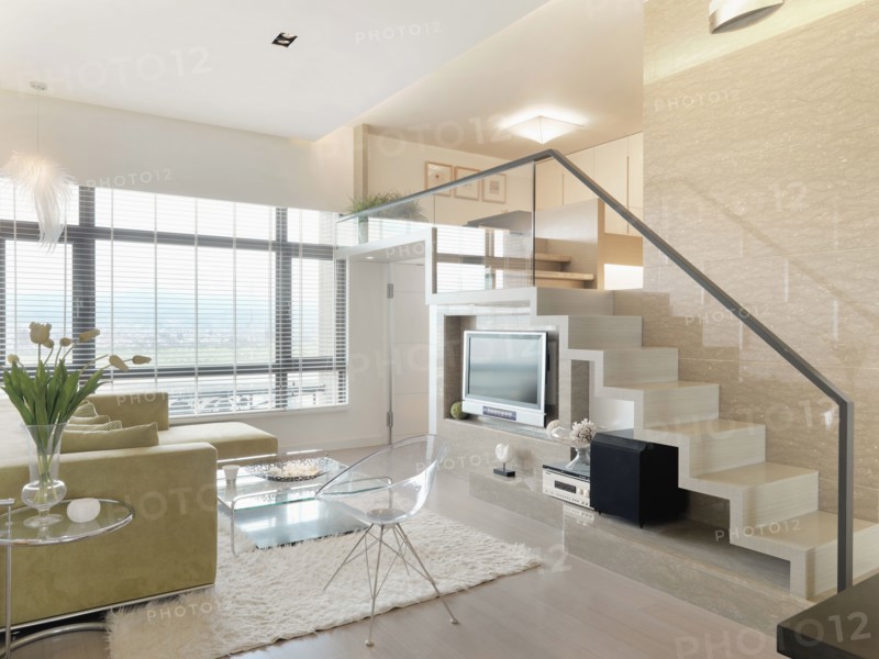 Living room and staircase in modern home