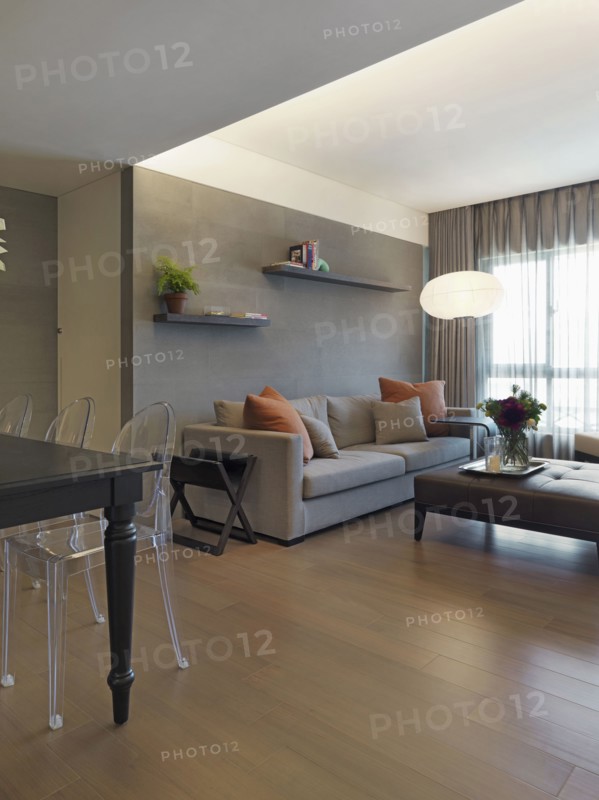 Modern living room and dining room with hardwood floors