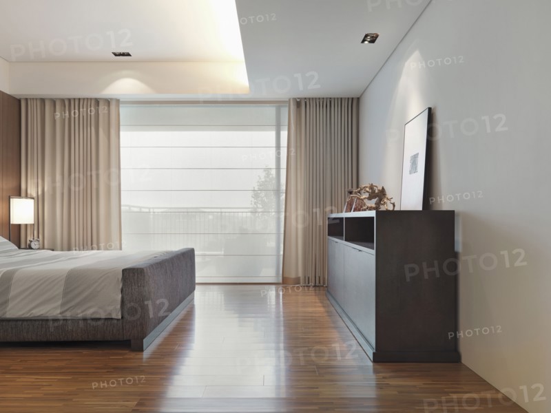 Hardwood floor in modern bedroom