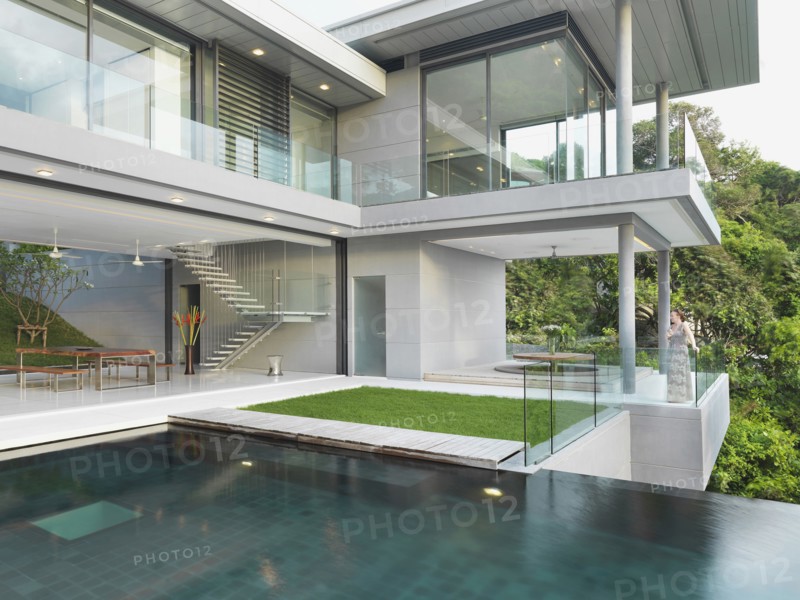 Swimming pool outside open modern home