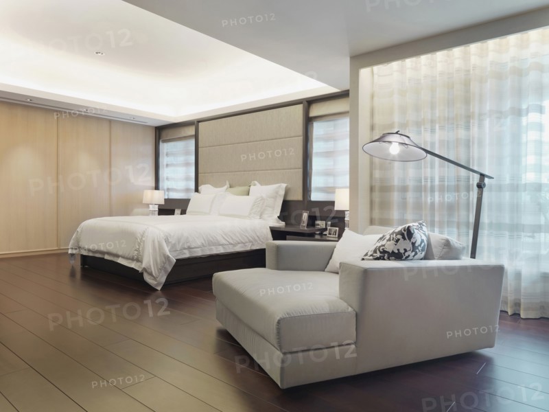 Hardwood floor in modern bedroom