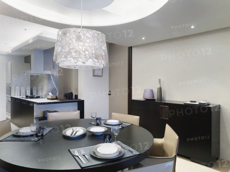 Circular dining table in modern home