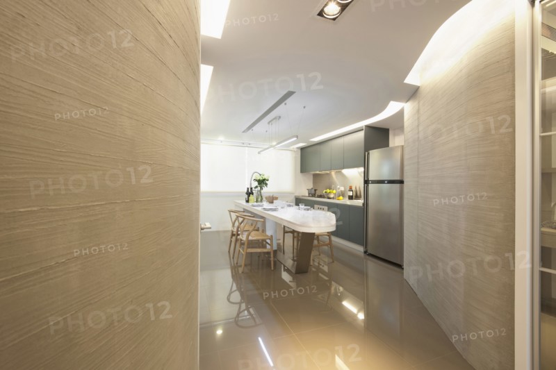 Dining table in kitchen in modern home