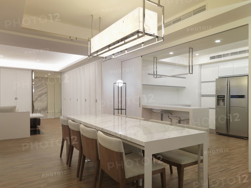 Marble dining table in modern home