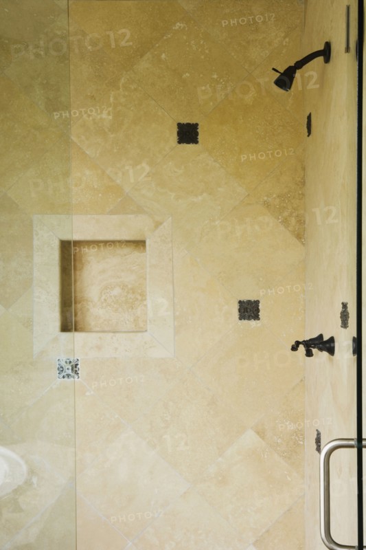Large Tiled Shower with Glass Door