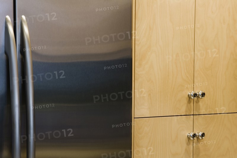 Refrigerator and Cupboards in Contemporary Kitchen
