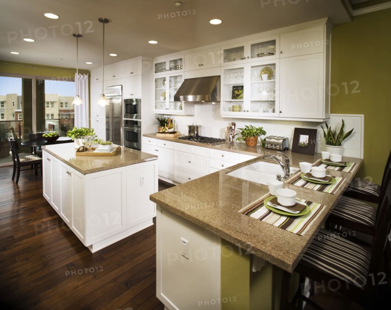 Contemporary kitchen with white cabinets