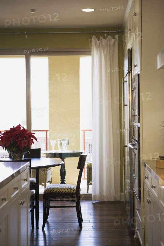 Chair at Dining Room Table with Sliding Glass Door in Background