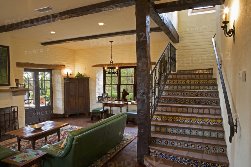 Spanish Style Stairway and Living Room